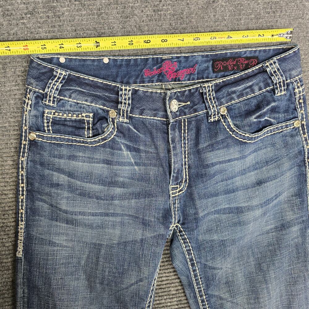 Rock & Roll Cowgirl Mid Rise Bootcut Jeans Womens 30x32 Embellished Studded - Picture 7 of 8